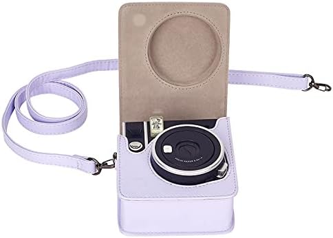 Калъф за фотоапарат непосредствена печат Phetium, Съвместим с Instax Mini 40, Чанта от изкуствена кожа с джоб и регулируема пагон (Лилаво-виолетов)