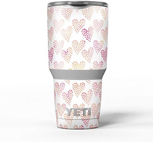Дизайн Skinz - Малки розови и жълти сърца винил опаковки със стикери на цялата кожа, съвместими с бокалами Yeti Rambler Cooler