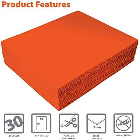 Оранжеви листа пяна EVA, 30 опаковки, с дебелина 2 мм, 9 x 12, от по-Добро Office Products, портокалов цвят, за декоративно и приложно