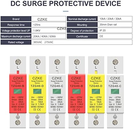 Устройство за Защита от пренапрежение за дома UNCASO AC SPD 1P 40KA Защитен низковольтный разрядник 275V 385V (Цвят: червен, размер: