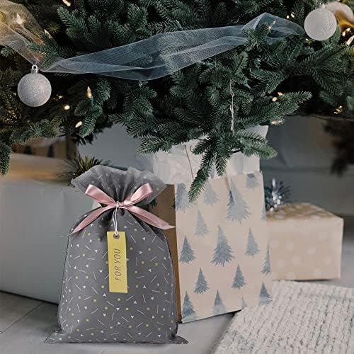 Тъканни Подарък пакети Yatinbos, Сиви Многократна употреба Тъканни Подаръчни комплекти, Комплекти от 6 броя с завязками и бирками