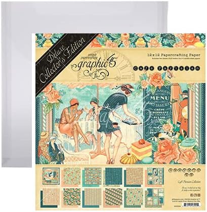Комплект Graphic 45 Café Parisian Collection Пакет - Подарочное колекционерско издание 12 x 12 + Пластмасова папка 13 x 13