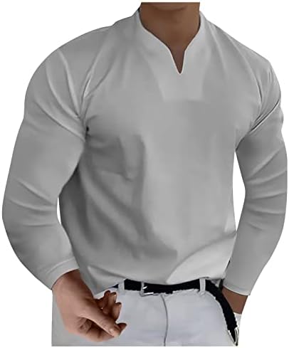 Летни Ризи за Мъже, Ежедневни Стилна Однотонная тениска с V-образно деколте за един Господин, Приталенная Бизнес Тениска с дълъг Ръкав