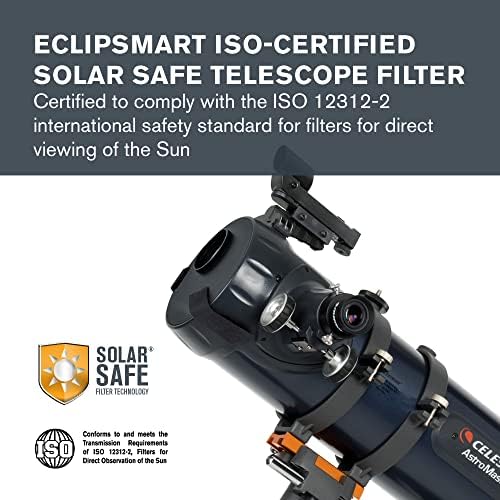 Сигурна филтри за телескопи Celestron – EclipSmart за слънчеви затъмнения – Отговарят на стандарт ISO 12312-2 – Работят с телескопи