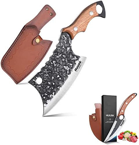 Набор от Подбрани Ножове Huusk Японски Нож и Издълбани Нож За Рязане на Месо Ръчно Коване Мясницкий Нож в Кожена Обвивка