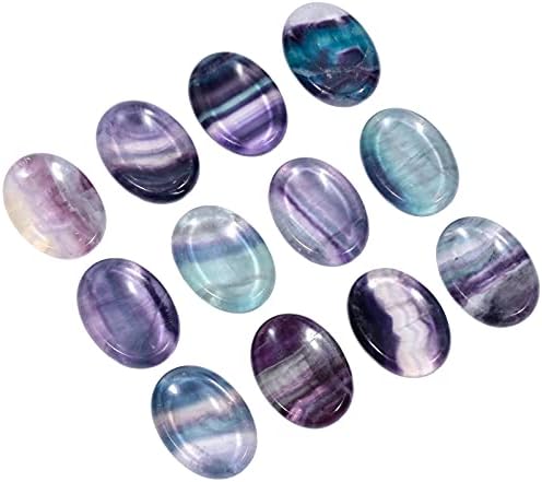 SUNYIK Опаковка от 2 Кристали флуорит с овална форма, разяждащи камъни за палеца, Комплект от 4 кристали родохрозита овална форма, ръчно