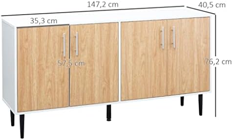 Кухненски шкаф ZHUHW с 4-врати Регулируеми Рафтове и Метални Крака Спомагателен мебел за Дневна и Трапезария