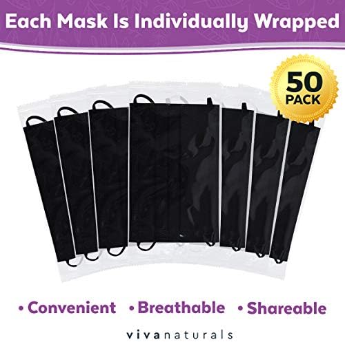 Немедицинская маска за лице за възрастни (50 маски в индивидуална опаковка) - 4-жична немедицински черни еднократна маска за