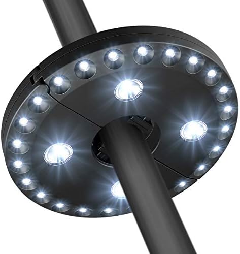 AMIR Обновен чадър за двор, 3 режима на осветление, 28 led лампи капацитет от 200 лумена, 4 батерии тип АА, фенер за чадър, къмпинг светлини