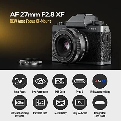 Обектив TTartisan 27 мм F2.8 с автоматично фокусиране, APS-C, в рамката за фотоапарати Fuji Fujifilm X-Mount XS10 X-A5 X-A7 X-M1 X-M2 X-E4 X-T1 X-T10 X-T2 X-T20 X-T3 X-T4 X-T100 X-T200 X-T30 X-Pro1 X-Pro2 X-Pro3 X-E1