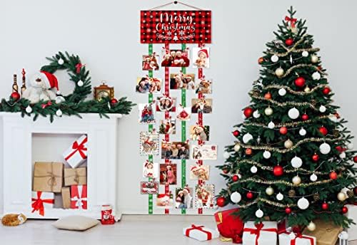 Коледен Държач за Картички Фото Колаж Стенен Декор Коледна Картичка Дисплей Подвесная Дъска за снимки с 30 Фотоклипами,