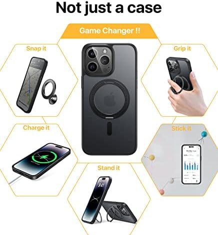 калъф за телефон andobil Easy-Relax за iPhone 14 Pro Max - Двустранно магнитно пръстен с възможност за завъртане на 360 ° - Съвместим