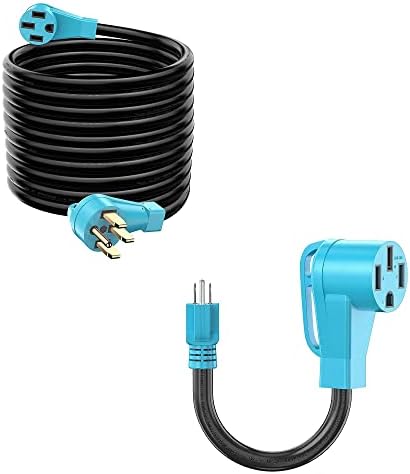 CircleCord, посочен в UL, 50-амперный удължител RV /EV с дължина 50 Метра и преходен кабел АВТОБУСА с капацитет от 50 до 15 ампера