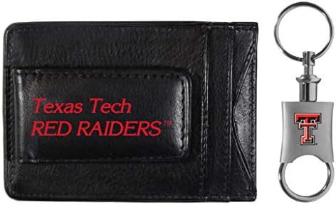 Siskiyou Sports NCAA Texas Tech Red Raiders Унисекс Кожен Калъф за пари, карти и Ключодържател от Камериер, Черен, Един Размер