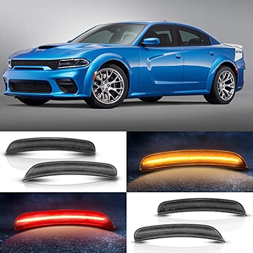 LDETXY Led Странични Габаритни светлини възли за Dodge Charger 2015-2020, Опушен-Черни Рефлектори Предна Броня, Сигнални Лампи за Dodge