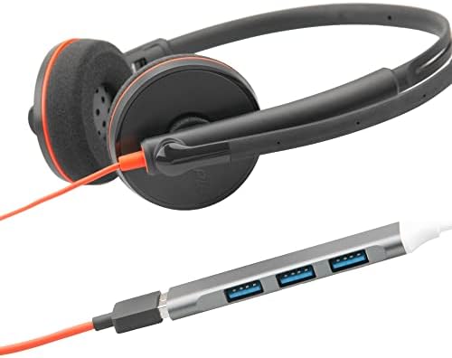Комплект ITSPWR Plantronics® Blackwire 3220 USB - Кабелни слушалки с две слушалки, в комплект с 4-пристанищен възел ITSPWR USB Type-C,