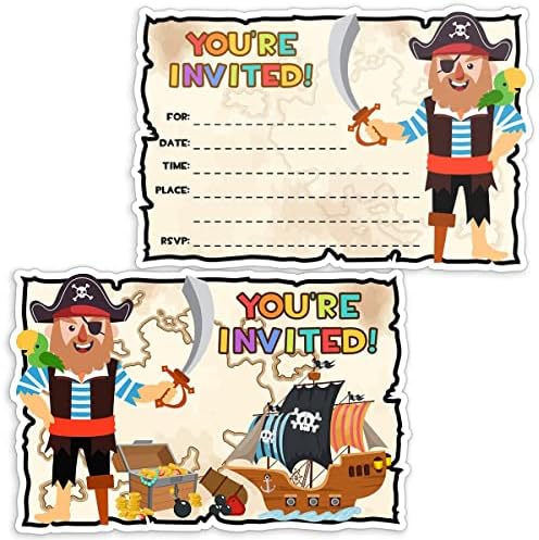 Покана за Пиратско Рожден Ден Карта на Съкровище - 30 Картички с 30 Конвертами