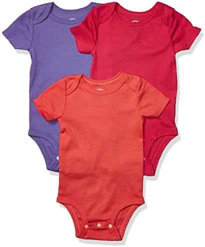 Lamaze Organic Baby Памучно Боди с къс ръкав за малки момичета, Риза на бутоните, Оранжев/Червен/Лилав, 3 месеца, САЩ