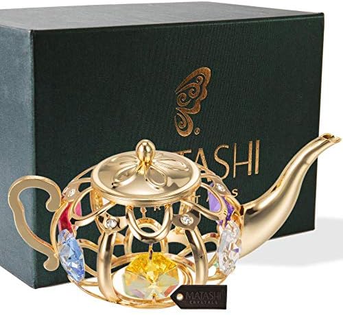 Matashi 24-КАРАТОВО Златно покритие, Полирани до Блясък Украшение за Чайника с Кристали на Масата - един Чудесен подарък за Деня