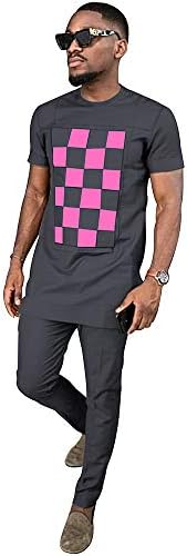 Африканска Мъжки Дрехи Дашики, Ризи с къс ръкав, Блузи, Панталони, Комплект от 2 теми, Спортен Костюм С Джобове