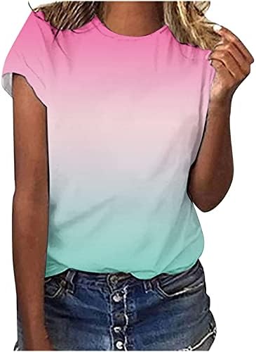 Блуза-Тениска за момичета Есен-Лято 2023, Къс Ръкав, Деколте Лодка, Памучен Ежедневна Блуза с Шарени Птици и Цветен Модел, 3P 3P