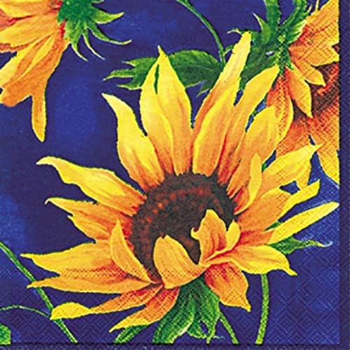 Комплект кърпички Sunflower - комплектът включва Хартиени салфетки за обяд и салфетки за напитки в слънчево-син дизайн