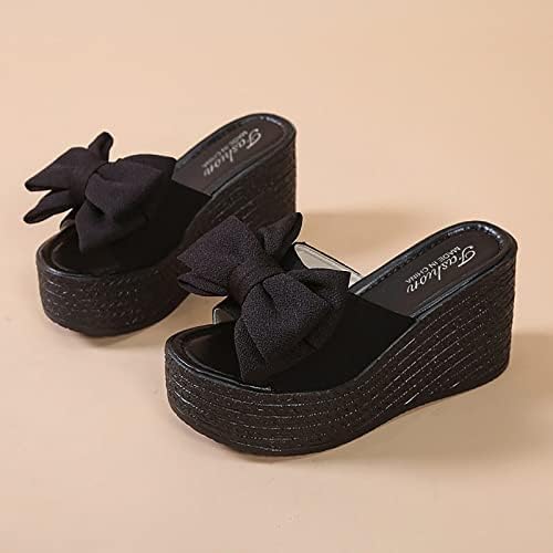 Обувки на платформа с отворени пръсти, Ежедневни Модни Дамски Обувки на Танкетке с Лък тъкан под формата на Рибки, Дамски