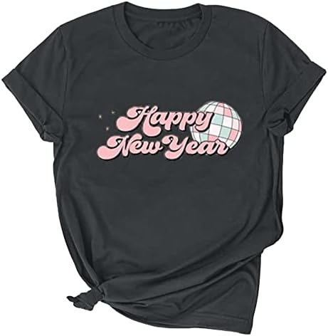 xipcokm/ Дамски Тениски, Сладки Тениски С Принтом Честита Нова Година Момичета, Меки и Удобни Блузи с Къс Ръкав, Пуловер С Кръгло деколте