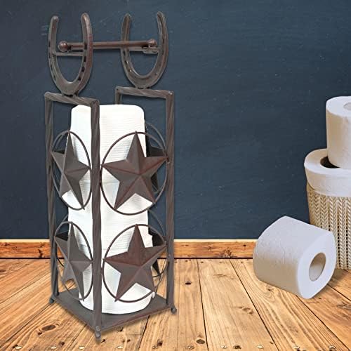Отделно Стои Метален Държач за Тоалетна хартия в селски стил със Звезда и Подкова - Декор на Банята в западен стил рустик