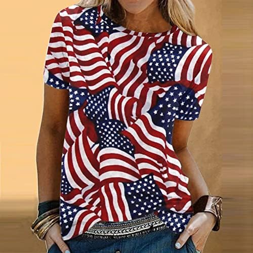 На 4 юли, Тениски за Жени, Лятна Тениска с Кръгло деколте и Къс Ръкав, Американски Флаг, Риза Райе със Звездите, Туника, Върхове