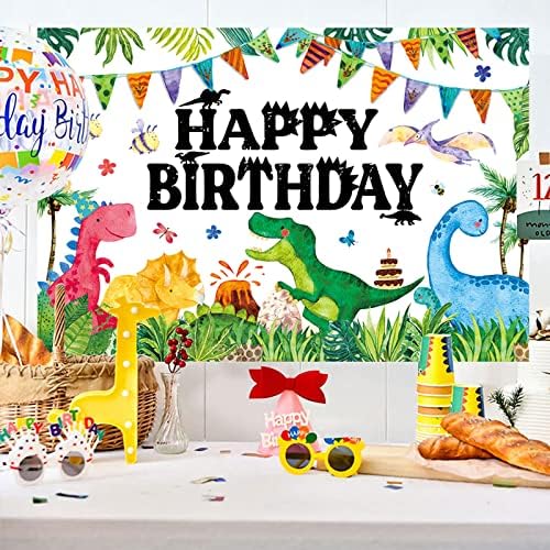 Фон с Динозавром, Банер, Акварелни Джунглата, Украса за парти в чест на рождения Ден на Динозавър за деца, Банер на Тема Рожден Ден