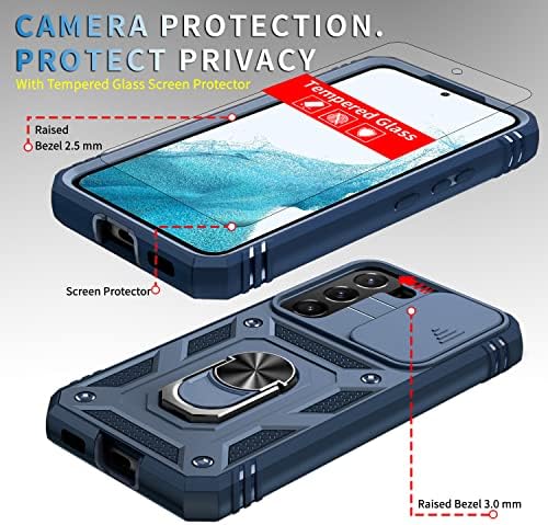 pompvla за Samsung Galaxy S22 Калъф 5G с Предпазно Фолио от закалено Стъкло с Магнитен Пръстен за автомобилна Стойка и капак за фотоапарат,