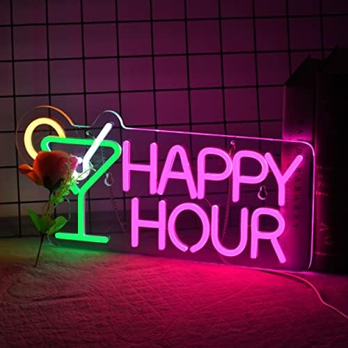 Коктейли Неонова реклама Happy Hour за декора на стените с Регулируем превключвател на led неонови Надписи Спалня Бирария Неонова светлинна