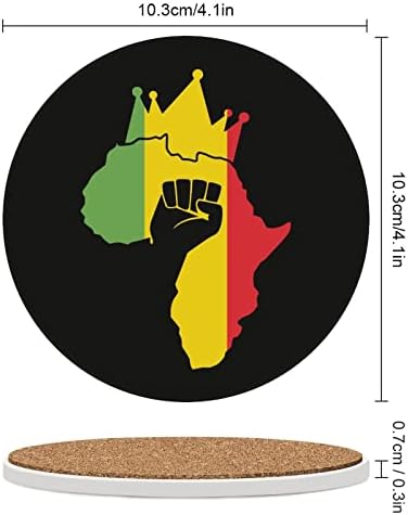 Черно Сила Юмрук върху Картата на Африка Керамични Подложки за Усвояване на Напитки през Цялата Тенис на Подложка от Корк в Основата