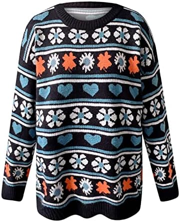 Пуловер за Жени, Трикотажный Пуловер с Хубав Принтом във формата на Сърце, 2022, Зимни Топли Пуловери с Кръгли Деколтета, Вязаный Жилетка