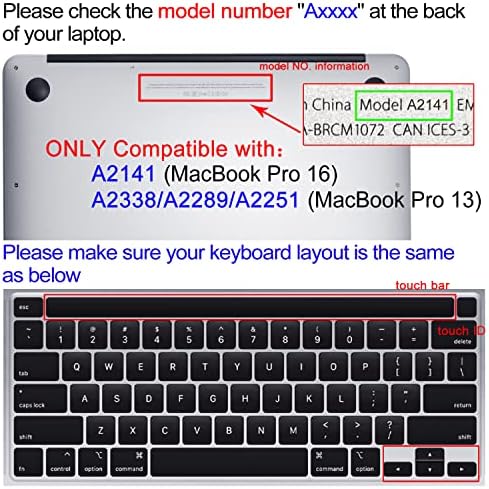 Силиконов калъф за клавиатура WSLUCKO за 2020-2022 MacBook Pro 13 (модел: A2338/A2289/A2251) M2 M1 и 2019 2020 MacBook Pro