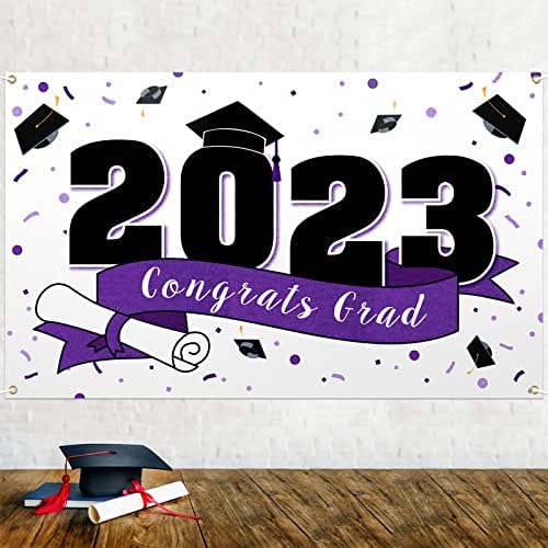 ЛАСКЬЕР поздравява бала клас 2023 година с голям лилав фон банер - идеален за надписи на стената на училището /къща, тапет за парти на завършилите