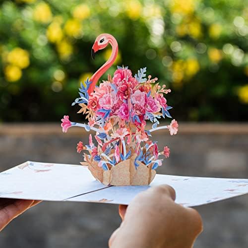 Frndly Paper by Love, Всплывающая картичка с 3D цветен фламинго, на всички случаи на живота, Ден на майката, Ден на Св. Валентин, за