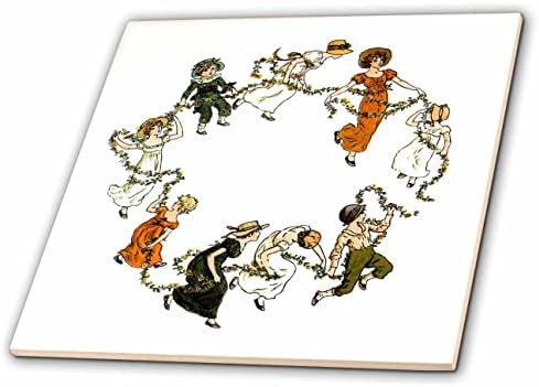Триизмерна снимка на сладкото Кейт Грийнуей, изобразяващи деца, танцуващи с гирлянди - Плочки (ct_356327_1)