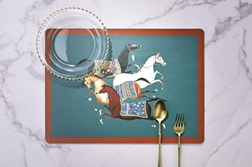Подложка за маса Croker Horse 18x13 см, протираемый от Изкуствена кожа, Комплект салфетки от 2-те теми Луксозна серия с шарките