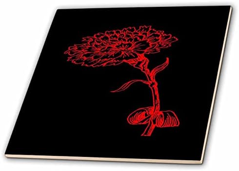 3dRose Реколта карамфил ботаническая линия Художествена илюстрация червено мастило - плочки (ct_356781_1)