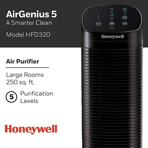 Пречистване на въздуха Honeywell HFD320 Air Genius 5 с Постоянен Миещ се филтър Големи Помещения (250 кв. фута) Черен