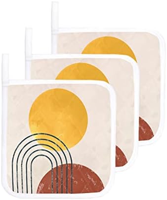 Държач за тенджери Комплект от 4-те Прихваток Средата на века в стил Бохо, Абстрактна Геометрия, Топлоустойчива Нескользящие кухненски ръкавици,
