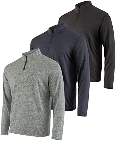 Real Essentials 3 опаковка: Мъжки спортен пуловер с дълъг ръкав с цип Active четвърт за суха засаждане на (наличен при модели