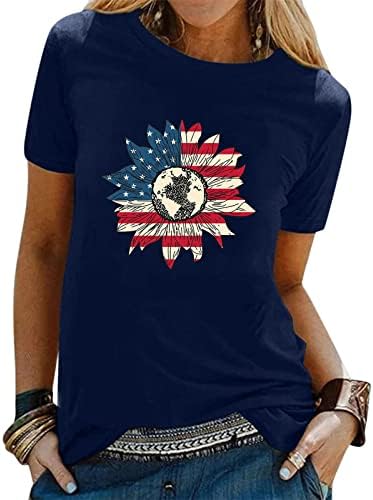 На 4 юли Тениски, Ризи за Жени, Туника, с Кръгло деколте и Къс ръкав, Блузи, американския Флаг на Звезди, Райета, Риза с