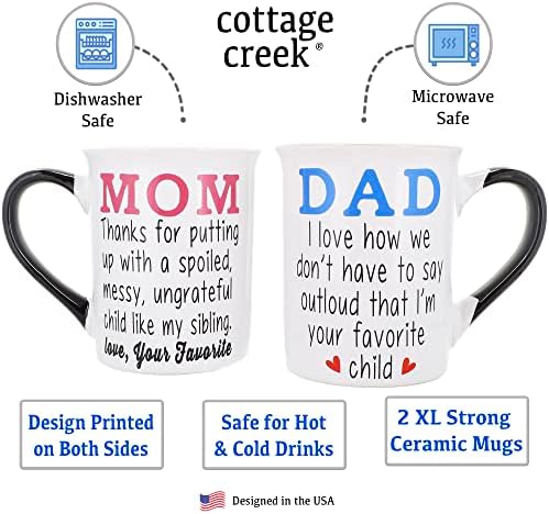 Любими Детски Чаши Cottage Creek, Определени за мама и Татко от 2 Керамични Кафе Чаши, Забавни Чаши