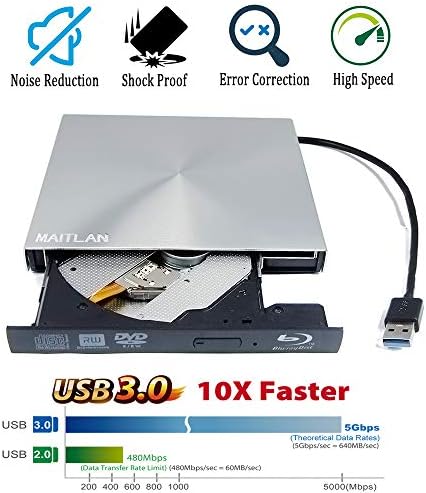 Външен USB 3.0, 6-Кратно плейър на филми Blu-ray Записващо устройство 3D, за ултра-тънък лаптоп Asus ZenBook Pro Duo 13 14 15 Flip S S13 UX333FA