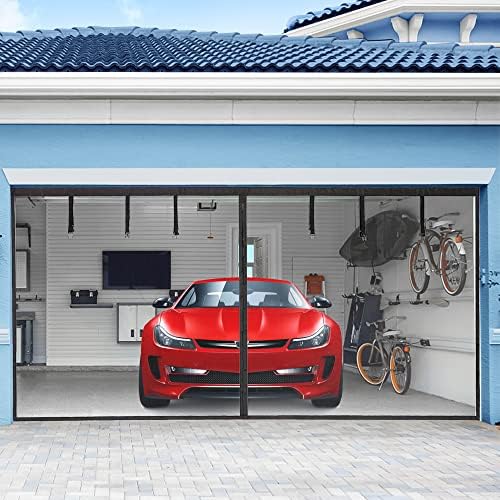 Екран гаражни врати Golkcurx за гаражни врати на 2 автомобила 16x7 фута, Сверхпрочное утяжеленное дъното, самоуплотняющаяся мрежа от