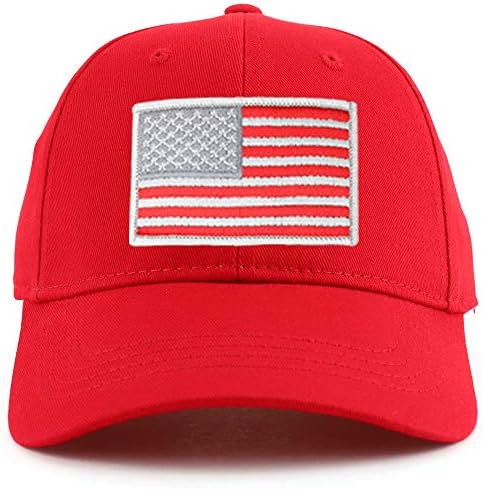 Бейзболна шапка Armycrew Червено-Сив Нашивка с Флага на САЩ Младежки Размер От Памук Структурна бейзболна шапка