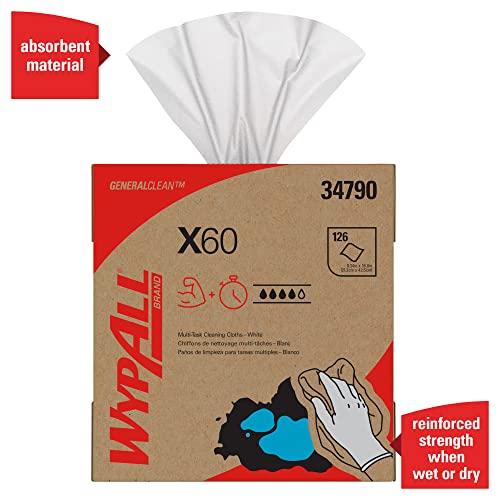 Универсални кърпички за почистване на WypAll General Clean X60 (34790), Прибиращ се с кутия, Бял, 10 Кутии / Калъф, 126 Листа